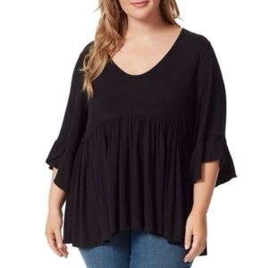 2X NWT Jessica Simpson Black Peplum 3/4 Flutter Sleeve Top